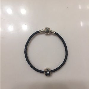 Pandora Black Braided Leather Bracelet with Charm!